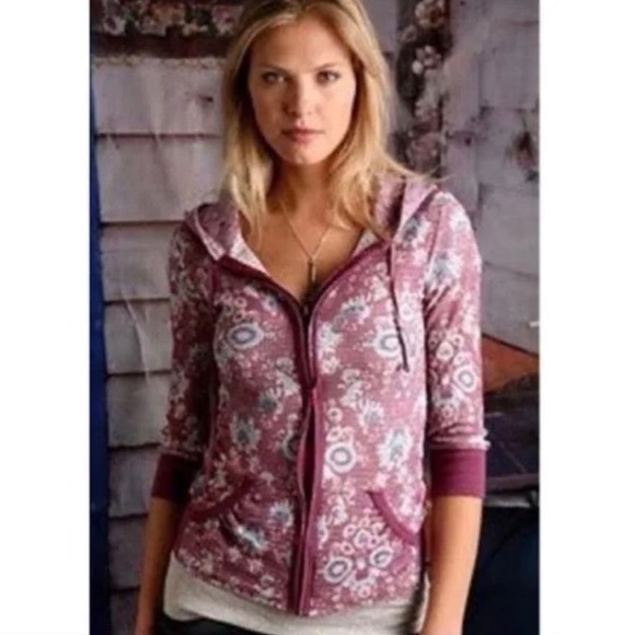 Free People Floral Print Waffle Thermal Zip Front Hoodie - Picture 2 of 12